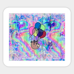 Upside Down Balloon Sloth Rainbow Holographic Sticker